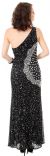 Long Sequined Formal Prom Dress with Rhinestones Waist back in Black/Silver